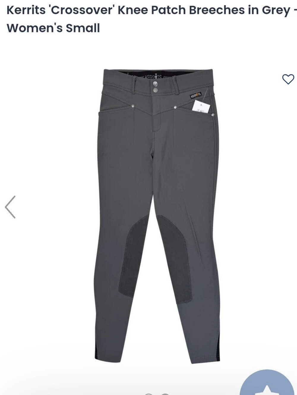 NWT Kerrits Crossover Knee Patch Breeches in Grey with Black Patches Sz S